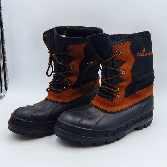 Kamik Rubber Soled Duck Boot Black Tan Lace-Up No Removable Liner Size 11 Canada - Picture 3 of 10